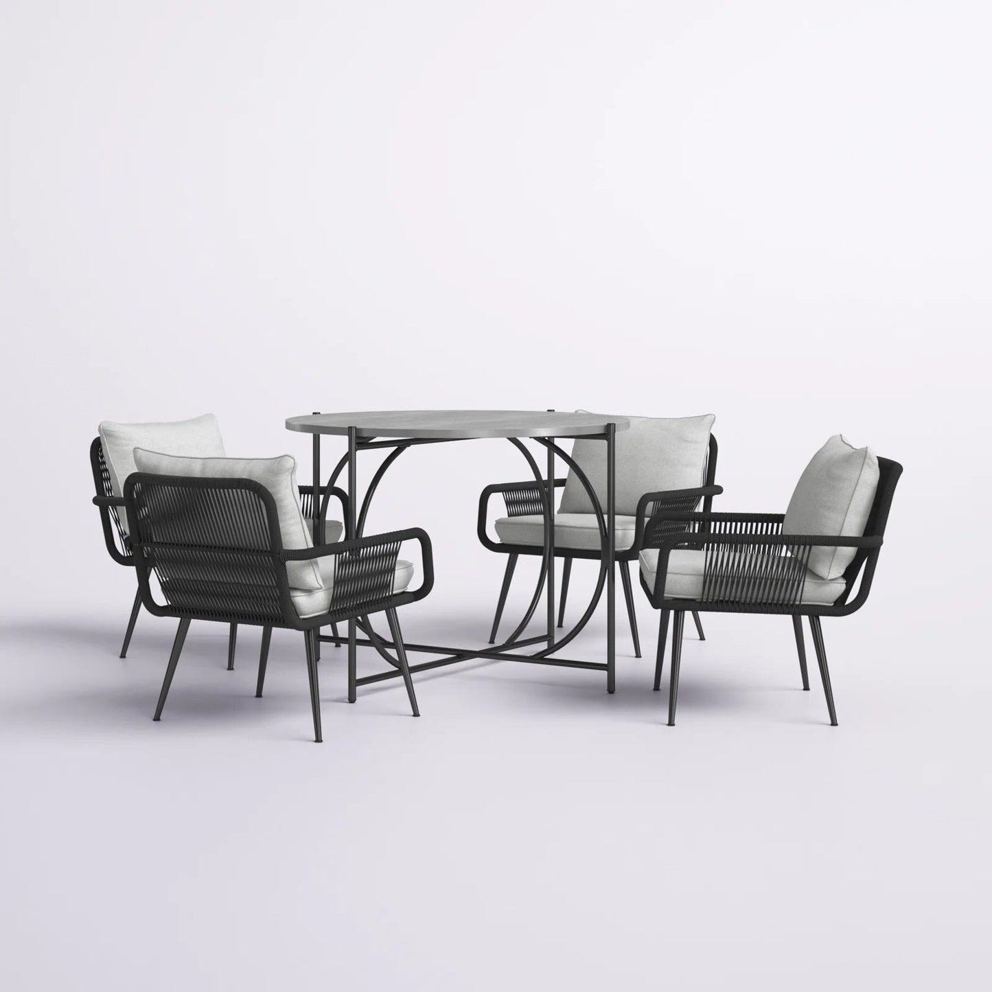 Canal Outdoor Patio Set| Durable Garden Furniture-4 Chairs + 1 Table Braided And Rope Black