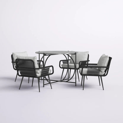 Canal Outdoor Patio Set| Durable Garden Furniture-4 Chairs + 1 Table Braided And Rope Black