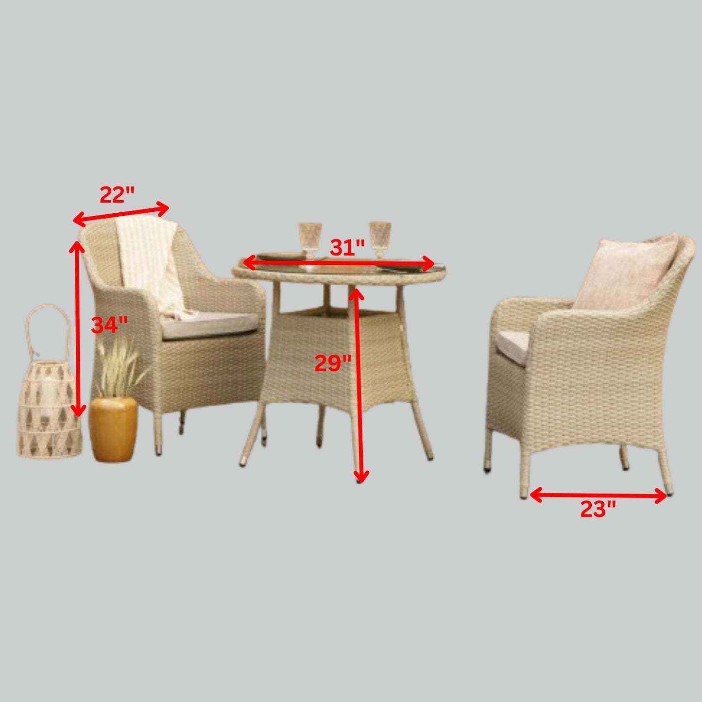 Olmos Outdoor Patio Set| Durable Garden Furniture-2 Chairs + 1 Table Natural