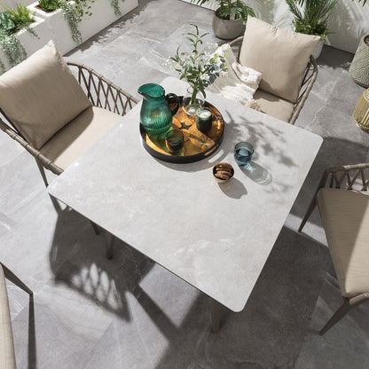 Vergil Outdoor Patio Set| Durable Garden Furniture-4 Chairs + 1 Table Braided And Rope Beige