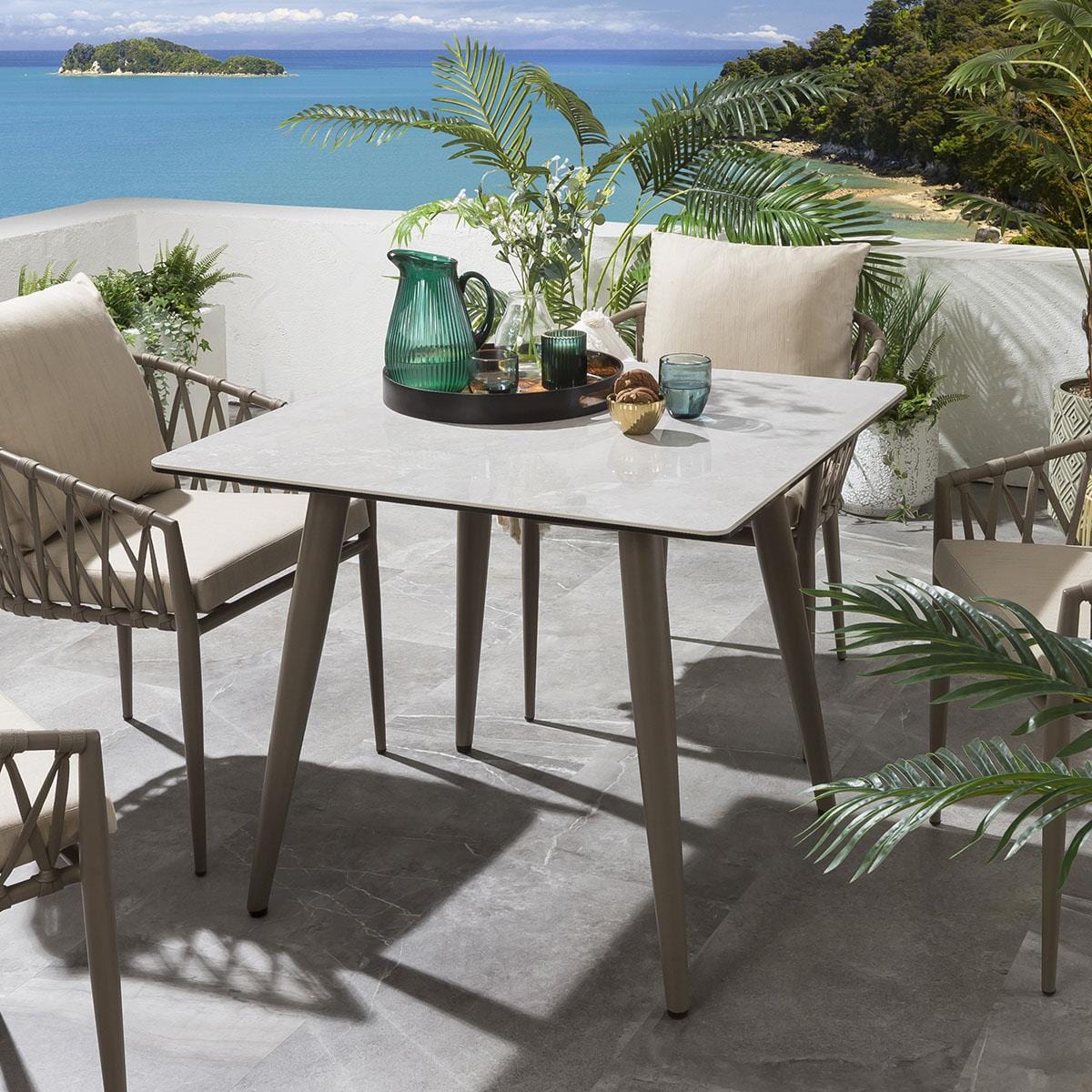 Vergil Outdoor Patio Set| Durable Garden Furniture-4 Chairs + 1 Table Braided And Rope Beige