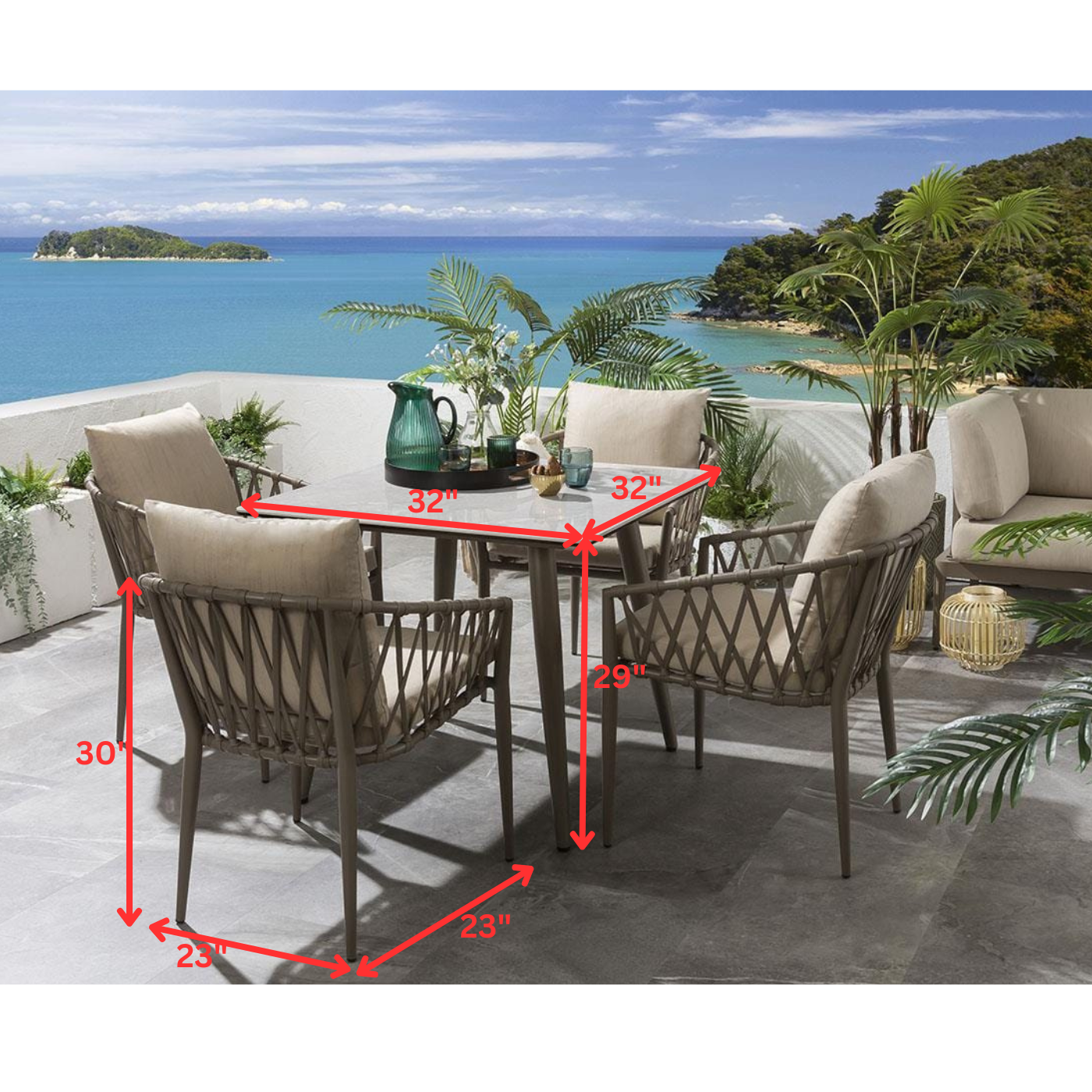 Vergil Outdoor Patio Set| Durable Garden Furniture-4 Chairs + 1 Table Braided And Rope Beige