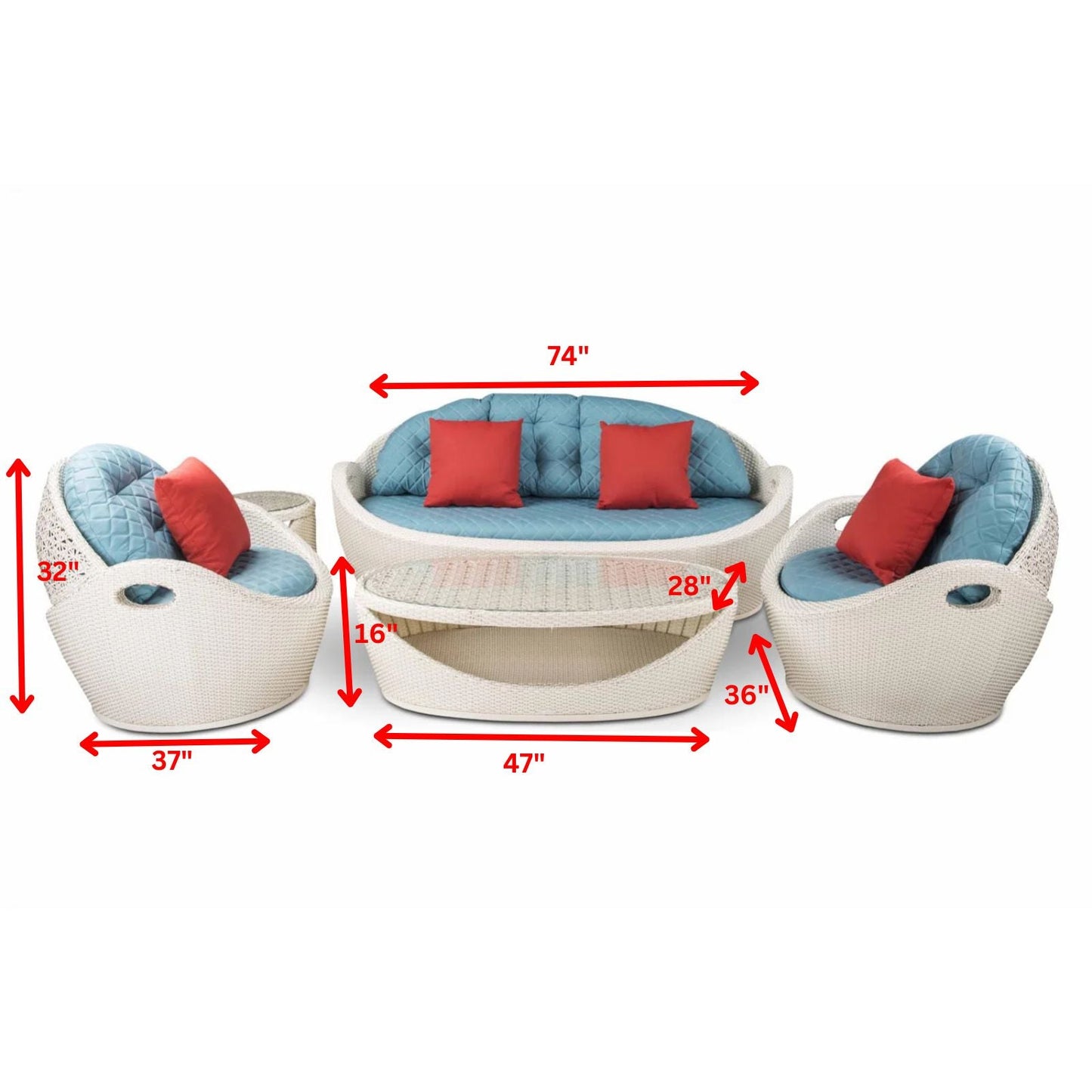 Aysel Outdoor Garden Balcony 5 Seater Sofa Set- White