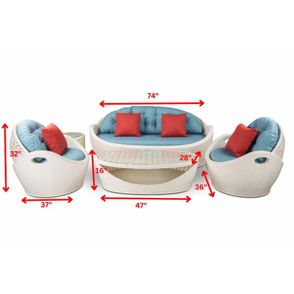 Aysel Outdoor Garden Balcony 5 Seater Sofa Set- White