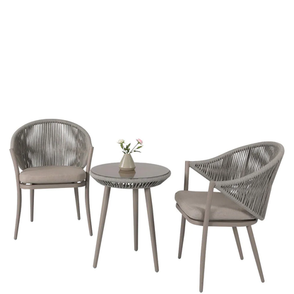 Alita Outdoor Patio Set| Durable Garden Furniture-2 Chairs + 1 Table Grey Braided & Rope