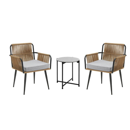 Benigna Outdoor Patio Set| Durable Garden Furniture-2 Chairs + 1 Table Tan Braided & Rope