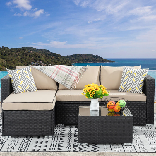 Wilmar Outdoor Garden Balcony 4 Seater Sofa Set- Black