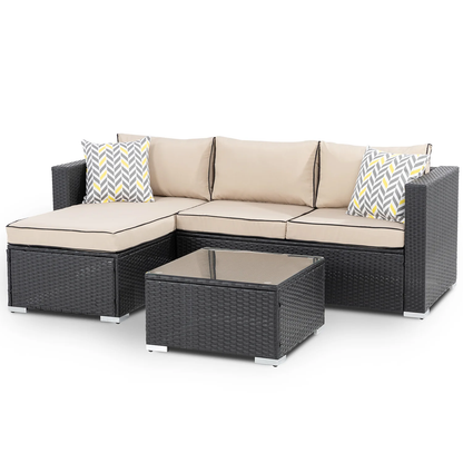 Wilmar Outdoor Garden Balcony 4 Seater Sofa Set- Black