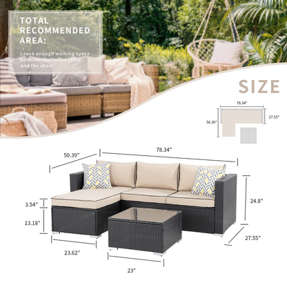 Wilmar Outdoor Garden Balcony 4 Seater Sofa Set- Black