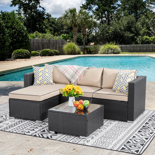 Wilmar Outdoor Garden Balcony 4 Seater Sofa Set- Black
