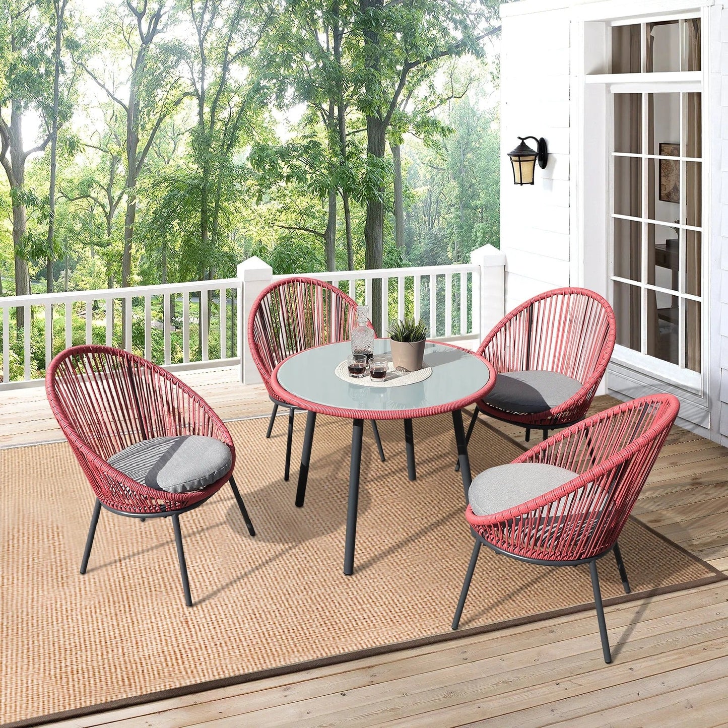 Mireia Outdoor Patio Set| Durable Garden Furniture-4 Chairs + 1 Table Light Red