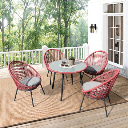 Mireia Outdoor Patio Set| Durable Garden Furniture-4 Chairs + 1 Table Light Red