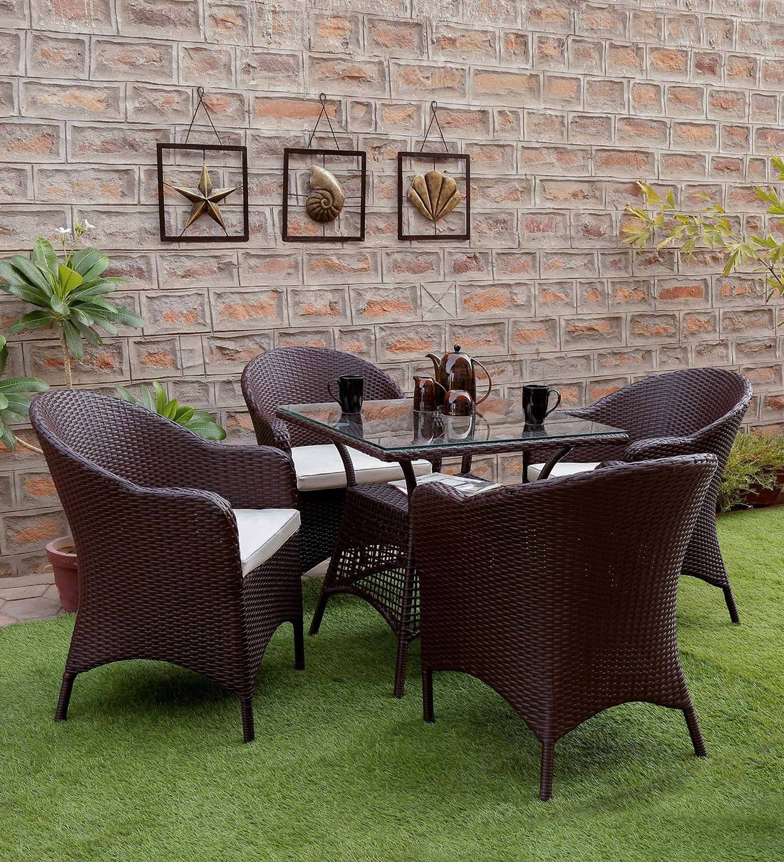 Tacito Outdoor Patio Set| Durable Garden Furniture-4 Chairs + 1 Table Brown