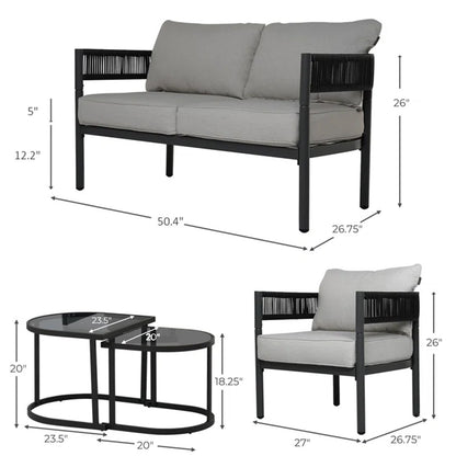 Liesel Outdoor Garden Balcony 4 Seater Sofa Set Braided and Rope-Black