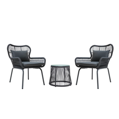 Vallez Outdoor Patio Set| Durable Garden Furniture-2 Chairs + 1 Table Grey Braided & Rope