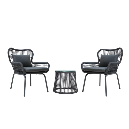 Vallez Outdoor Patio Set| Durable Garden Furniture-2 Chairs + 1 Table Grey Braided & Rope