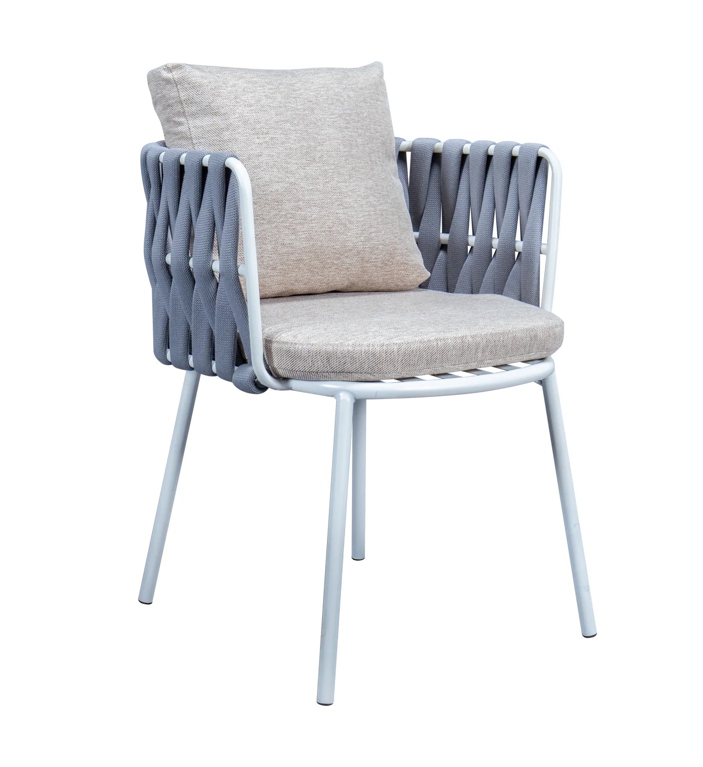 Feria Outdoor Patio Set| Durable Garden Furniture-4 Chairs + 1 Table Braided And Rope Silver