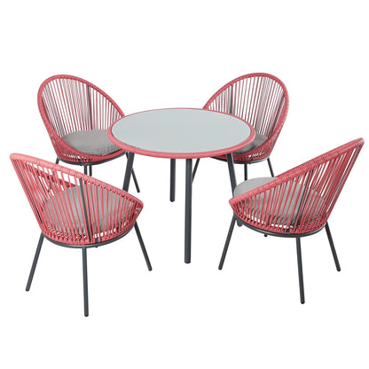 Mireia Outdoor Patio Set| Durable Garden Furniture-4 Chairs + 1 Table Light Red
