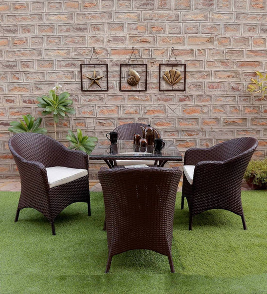 Tacito Outdoor Patio Set| Durable Garden Furniture-4 Chairs + 1 Table Brown