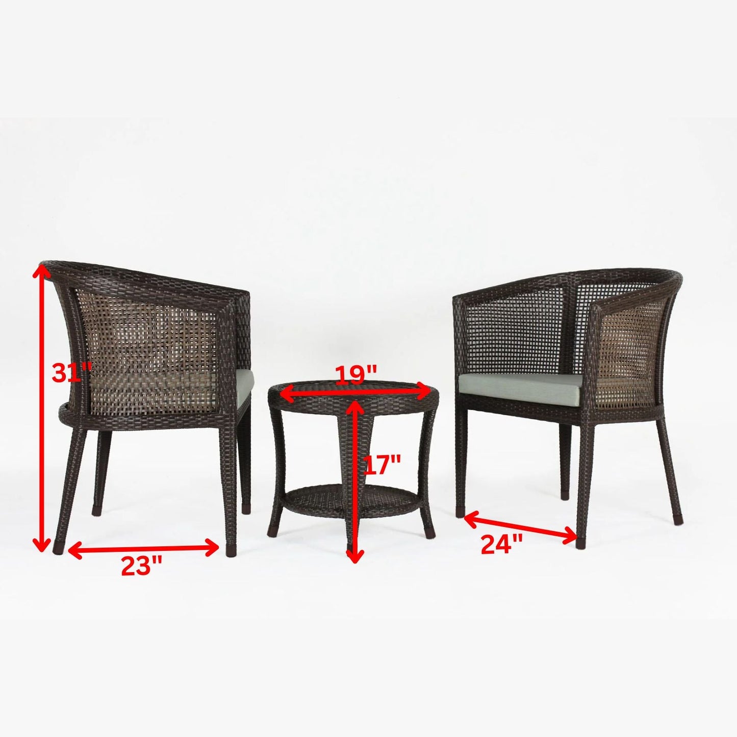 Gusev Outdoor Patio Set| Durable Garden Furniture-2 Chairs + 1 Table Brown