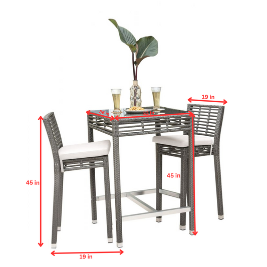 Ohara Outdoor Bar Set| Durable Garden Furniture-2 Chairs + 1 Table Grey