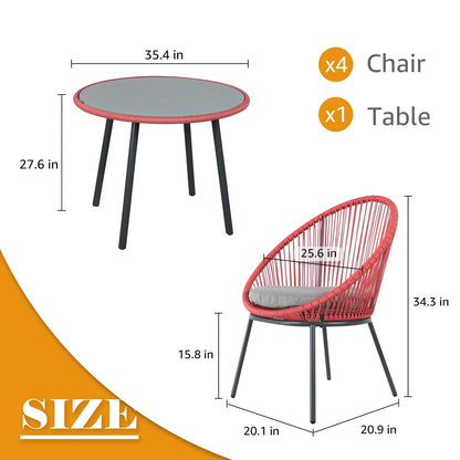 Mireia Outdoor Patio Set| Durable Garden Furniture-4 Chairs + 1 Table Light Red