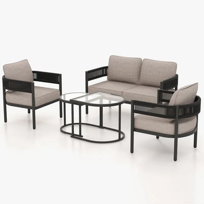 Liesel Outdoor Garden Balcony 4 Seater Sofa Set Braided and Rope-Black