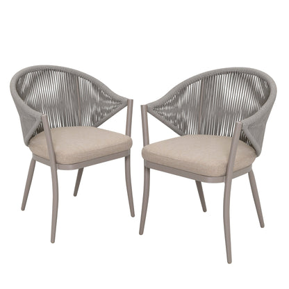 Alita Outdoor Patio Set| Durable Garden Furniture-2 Chairs + 1 Table Grey Braided & Rope