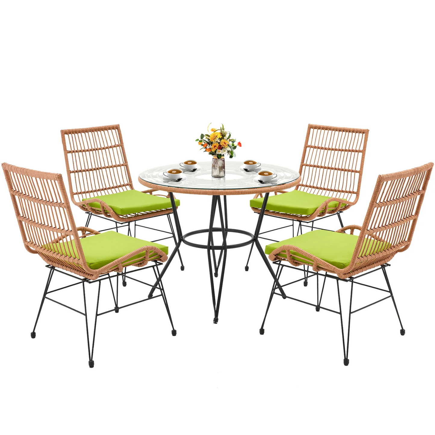 Galindo Outdoor Patio Set| Durable Garden Furniture-4 Chairs + 1 Table Honey