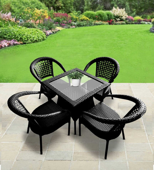 Tobia Outdoor Patio Set| Durable Garden Furniture-4 Chairs + 1 Table Black
