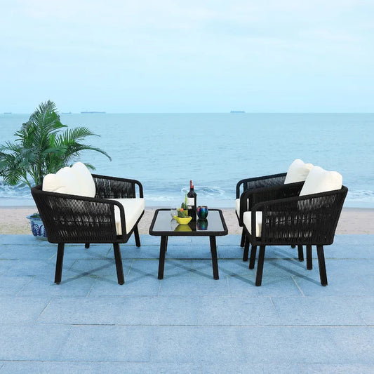 Hilbert Outdoor Garden Balcony 4 Seater Sofa Set Braided and Rope-Black
