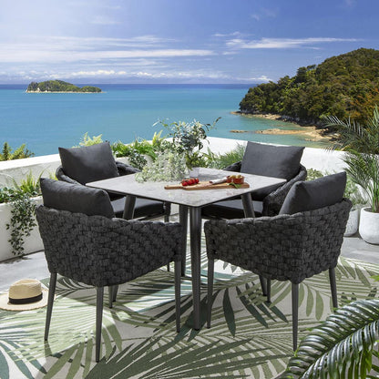 Gerd Outdoor Patio Set| Durable Garden Furniture-4 Chairs + 1 Table Braided And Rope Grey