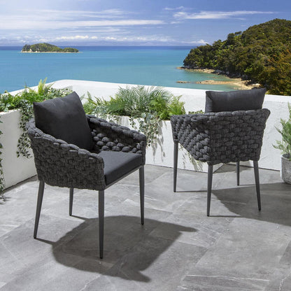 Gerd Outdoor Patio Set| Durable Garden Furniture-4 Chairs + 1 Table Braided And Rope Grey