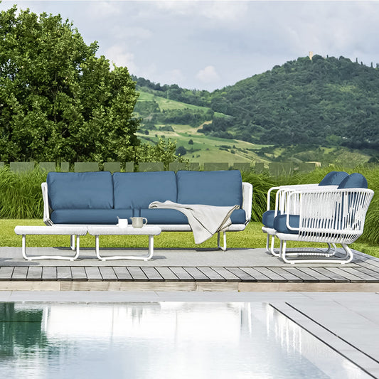 Sayin Outdoor Garden Balcony 5 Seater Sofa Set- Grey & Blue Braided and Rope