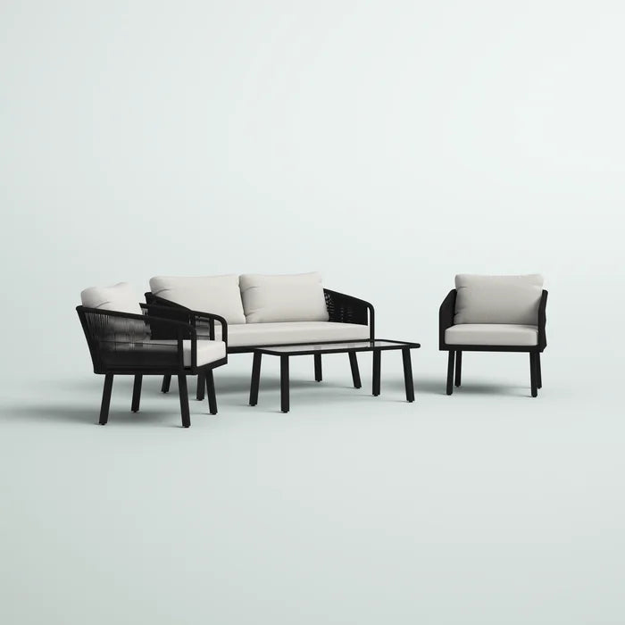 Hilbert Outdoor Garden Balcony 4 Seater Sofa Set Braided and Rope-Black