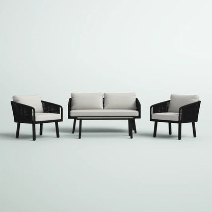 Hilbert Outdoor Garden Balcony 4 Seater Sofa Set Braided and Rope-Black