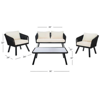 Hilbert Outdoor Garden Balcony 4 Seater Sofa Set Braided and Rope-Black