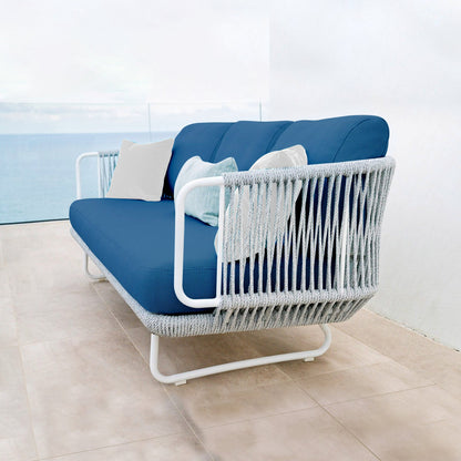 Sayin Outdoor Garden Balcony 5 Seater Sofa Set- Grey & Blue Braided and Rope