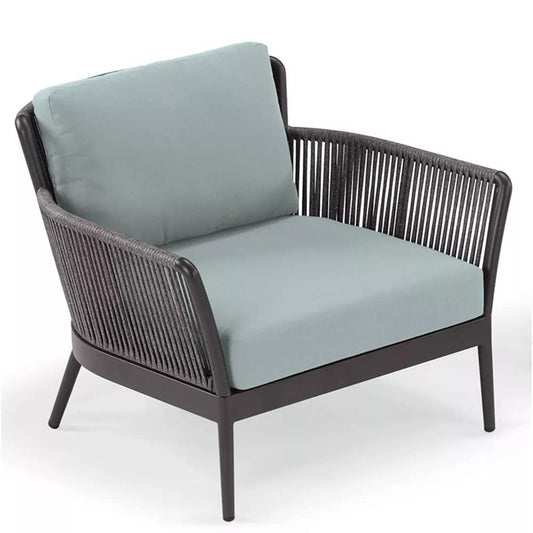 Baez Outdoor Patio Set| Durable Garden Furniture-2 Chairs + 1 Table Grey-Blue Braided & Rope