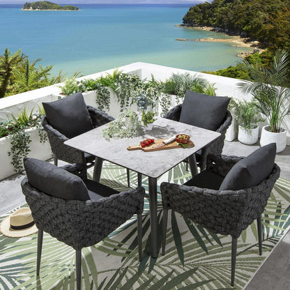 Gerd Outdoor Patio Set| Durable Garden Furniture-4 Chairs + 1 Table Braided And Rope Grey