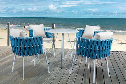 Galindez Outdoor Patio Set| Durable Garden Furniture-4 Chairs + 1 Table Braided And Rope Blue