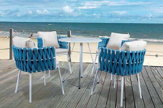 Galindez Outdoor Patio Set| Durable Garden Furniture-4 Chairs + 1 Table Braided And Rope Blue