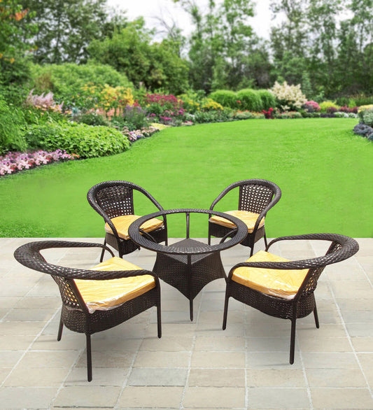 Vidrio Outdoor Patio Set| Durable Garden Furniture-4 Chairs + 1 Table Brown