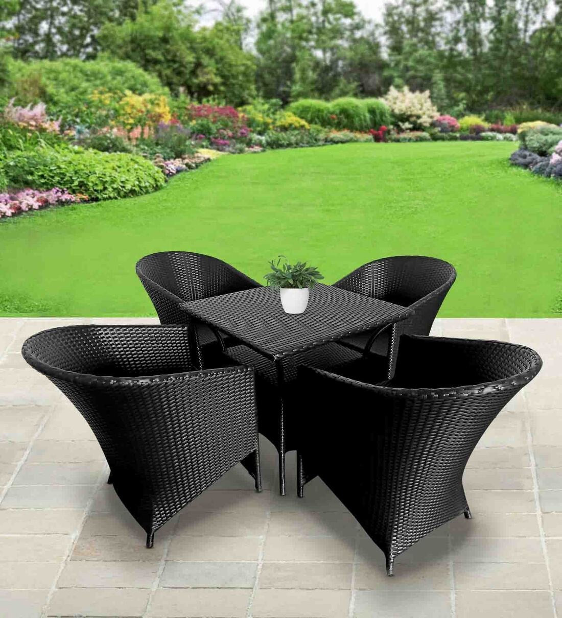 Rangel Outdoor Patio Set| Durable Garden Furniture-4 Chairs + 1 Table Black