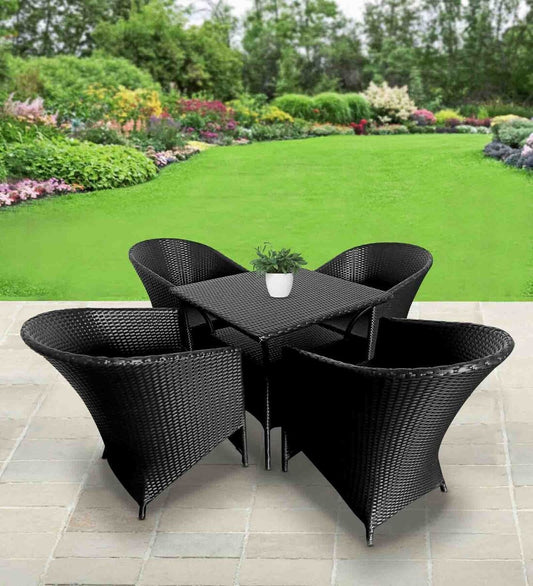 Rangel Outdoor Patio Set| Durable Garden Furniture-4 Chairs + 1 Table Black