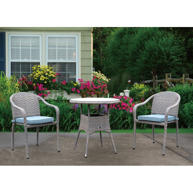 Valeriy Outdoor Patio Set| Durable Garden Furniture-2 Chairs + 1 Table Grey