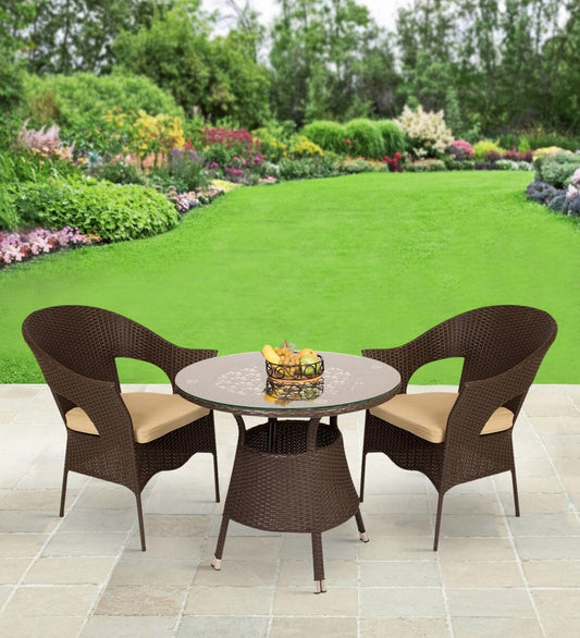 Javier Outdoor Patio Set| Durable Garden Furniture-2 Chairs + 1 Table Brown