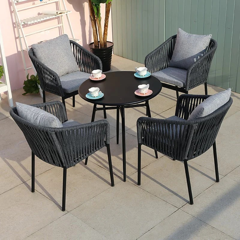 Hedwig Outdoor Patio Set| Durable Garden Furniture-4 Chairs + 1 Table Braided And Rope Grey