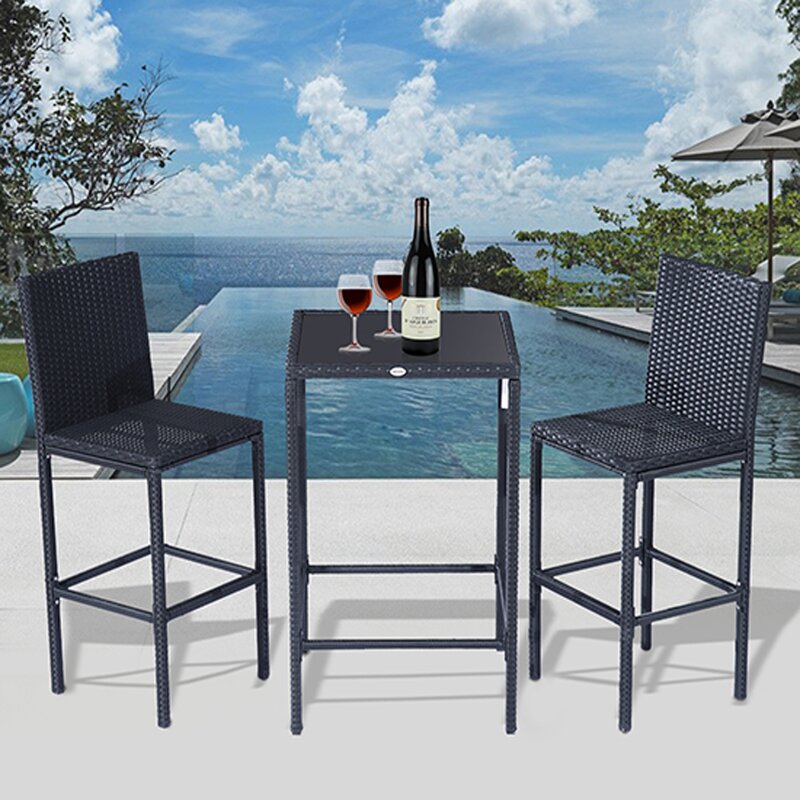 Jiro Outdoor Bar Set| Durable Garden Furniture-2 Chairs + 1 Table Black