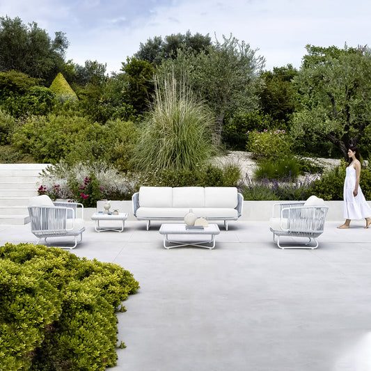 Erim Outdoor Garden Balcony 5 Seater Sofa Set- Grey & White Braided and Rope